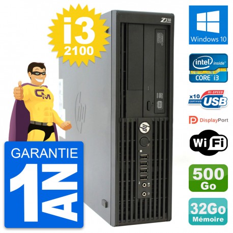 PC HP WorkStation Z210 SFF Core i3-2100 RAM 32Go Disque 500Go Windows 10 Wifi