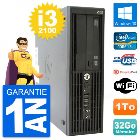 PC HP WorkStation Z210 SFF Core i3-2100 RAM 32Go Disque 1To Windows 10 Wifi