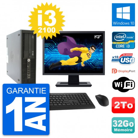 PC HP Z210 SFF Ecran 19" Intel Core i3-2100 RAM 32Go Disque 2To Windows 10 Wifi