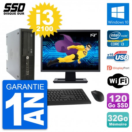PC HP Z210 SFF Ecran 19" Intel Core i3-2100 RAM 32Go SSD 120Go Windows 10 Wifi
