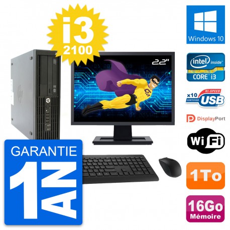 PC HP Z210 SFF Ecran 22" Intel Core i3-2100 RAM 16Go Disque 1To Windows 10 Wifi