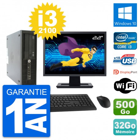 PC HP Z210 SFF Ecran 22" Intel i3-2100 RAM 32Go Disque 500Go Windows 10 Wifi