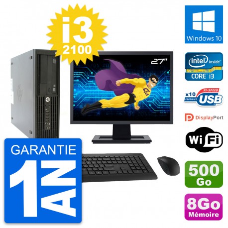 PC HP Z210 SFF Ecran 27" Intel i3-2100 RAM 8Go Disque 500Go Windows 10 Wifi