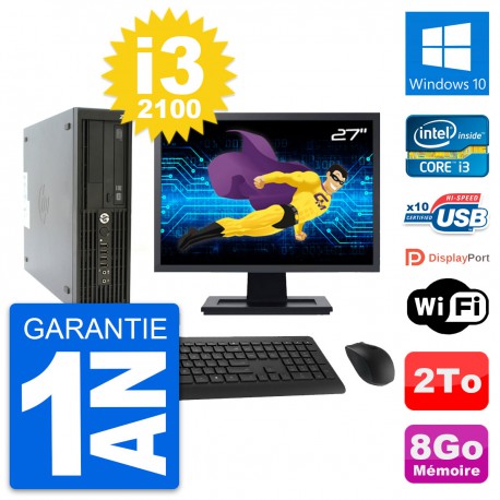 PC HP Z210 SFF Ecran 27" Intel Core i3-2100 RAM 8Go Disque 2To Windows 10 Wifi