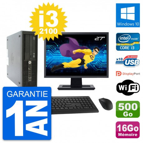 PC HP Z210 SFF Ecran 27" Intel i3-2100 RAM 16Go Disque 500Go Windows 10 Wifi