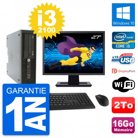 PC HP Z210 SFF Ecran 27" Intel Core i3-2100 RAM 16Go Disque 2To Windows 10 Wifi