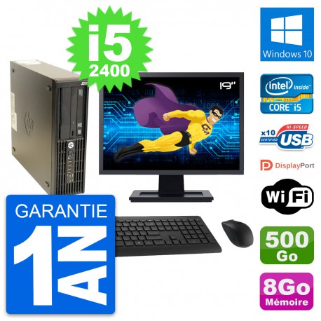 PC HP Z210 SFF Ecran 19" Intel i5-2400 RAM 8Go Disque 500Go Windows 10 Wifi