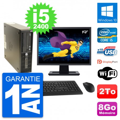 PC HP Z210 SFF Ecran 19" Intel Core i5-2400 RAM 8Go Disque 2To Windows 10 Wifi