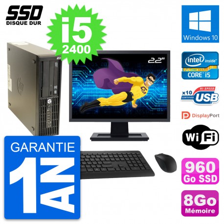 PC HP Z210 SFF Ecran 22" Intel Core i5-2400 RAM 8Go SSD 960Go Windows 10 Wifi