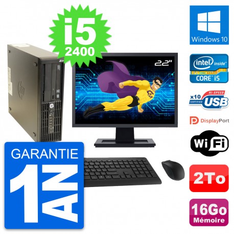 PC HP Z210 SFF Ecran 22" Intel Core i5-2400 RAM 16Go Disque 2To Windows 10 Wifi