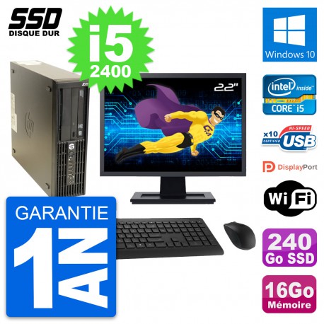 PC HP Z210 SFF Ecran 22" Intel Core i5-2400 RAM 16Go SSD 240Go Windows 10 Wifi
