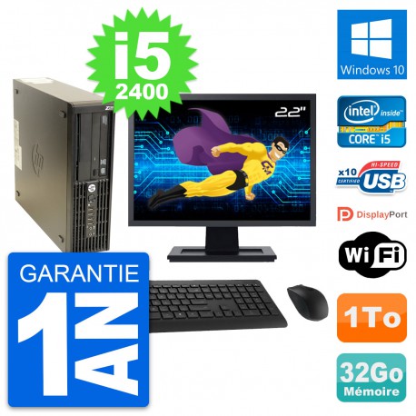 PC HP Z210 SFF Ecran 22" Intel Core i5-2400 RAM 32Go Disque 1To Windows 10 Wifi