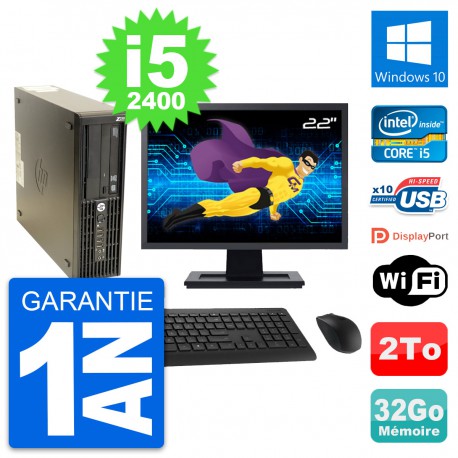 PC HP Z210 SFF Ecran 22" Intel Core i5-2400 RAM 32Go Disque 2To Windows 10 Wifi