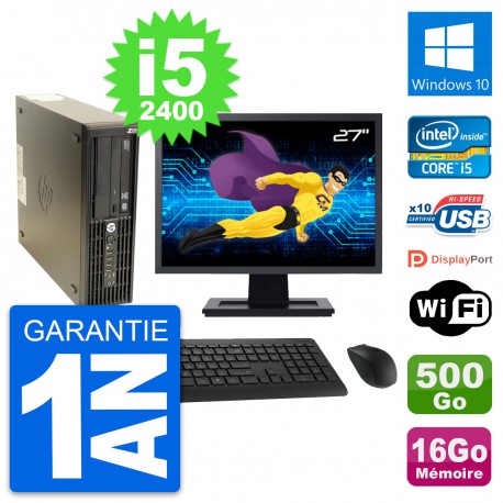 PC HP Z210 SFF Ecran 27" Intel i5-2400 RAM 16Go Disque 500Go Windows 10 Wifi