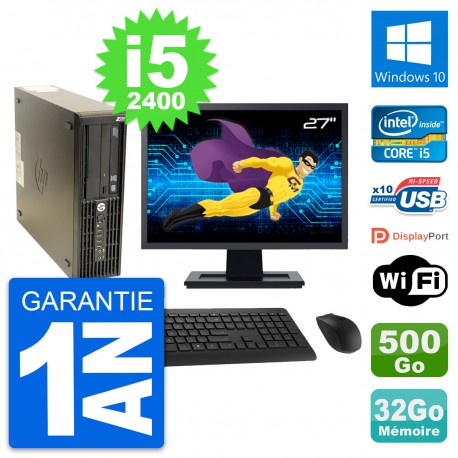 PC HP Z210 SFF Ecran 27" Intel i5-2400 RAM 32Go Disque 500Go Windows 10 Wifi