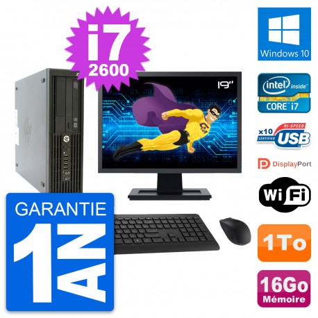 PC HP Z210 SFF Ecran 19" Intel Core i7-2600 RAM 16Go Disque 1To Windows 10 Wifi