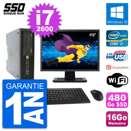 PC HP Z210 SFF Ecran 19" Intel Core i7-2600 RAM 16Go SSD 480Go Windows 10 Wifi
