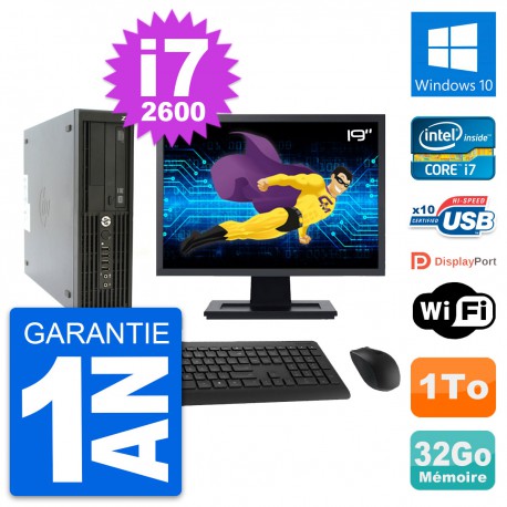 PC HP Z210 SFF Ecran 19" Intel Core i7-2600 RAM 32Go Disque 1To Windows 10 Wifi