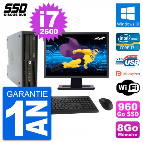 PC HP Z210 SFF Ecran 22" Intel Core i7-2600 RAM 8Go SSD 960Go Windows 10 Wifi