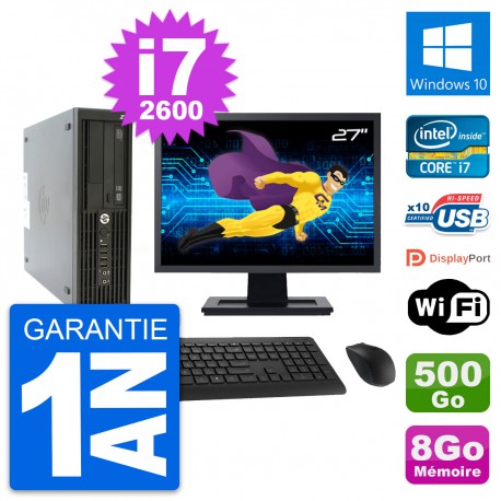 PC HP Z210 SFF Ecran 27" Intel i7-2600 RAM 8Go Disque 500Go Windows 10 Wifi