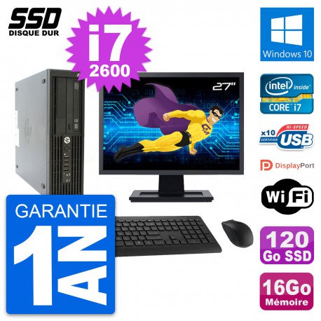 PC HP Z210 SFF Ecran 27" Intel Core i7-2600 RAM 16Go SSD 120Go Windows 10 Wifi