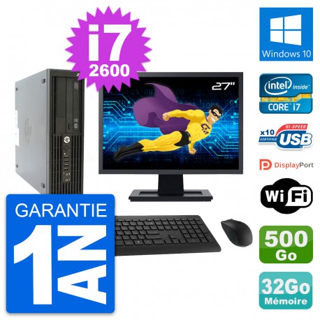 PC HP Z210 SFF Ecran 27" Intel i7-2600 RAM 32Go Disque 500Go Windows 10 Wifi