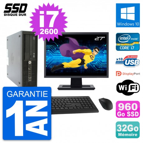 PC HP Z210 SFF Ecran 27" Intel Core i7-2600 RAM 32Go SSD 960Go Windows 10 Wifi