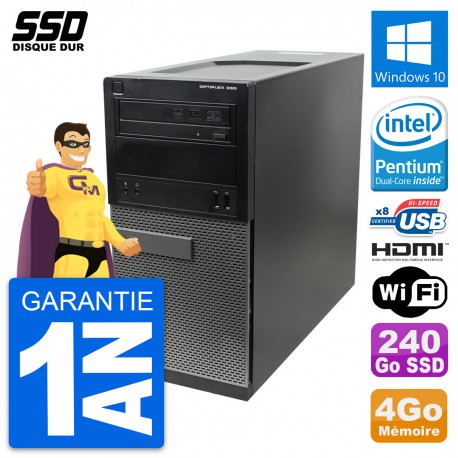 PC Tour Dell OptiPlex 390 MT Intel G630 RAM 4Go SSD 240Go HDMI Windows 10 Wifi