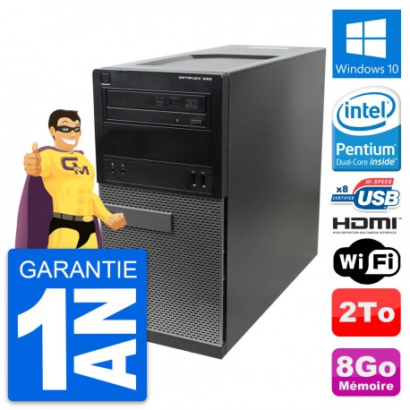 PC Tour Dell OptiPlex 390 MT Intel G630 RAM 8Go Disque 2To HDMI Windows 10 Wifi