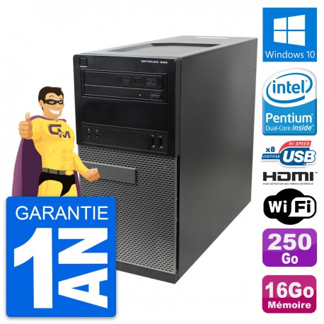 PC Tour Dell OptiPlex 390 MT G630 RAM 16Go Disque Dur 250Go HDMI Windows 10 Wifi