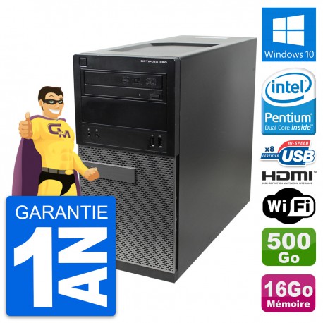 PC Tour Dell OptiPlex 390 MT G630 RAM 16Go Disque Dur 500Go HDMI Windows 10 Wifi