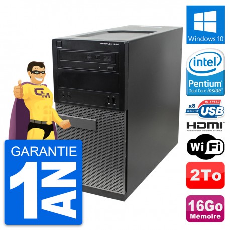 PC Tour Dell OptiPlex 390 MT Intel G630 RAM 16Go Disque 2To HDMI Windows 10 Wifi