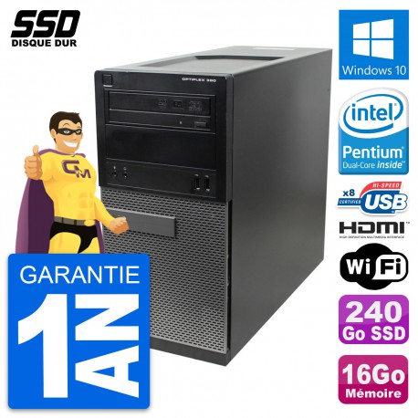 PC Tour Dell OptiPlex 390 MT Intel G630 RAM 16Go SSD 240Go HDMI Windows 10 Wifi