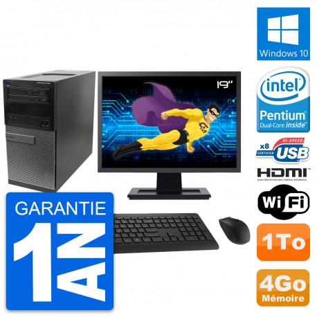 PC Tour Dell 390 MT Ecran 19" Intel G630 RAM 4Go Disque 1To HDMI Windows 10 Wifi