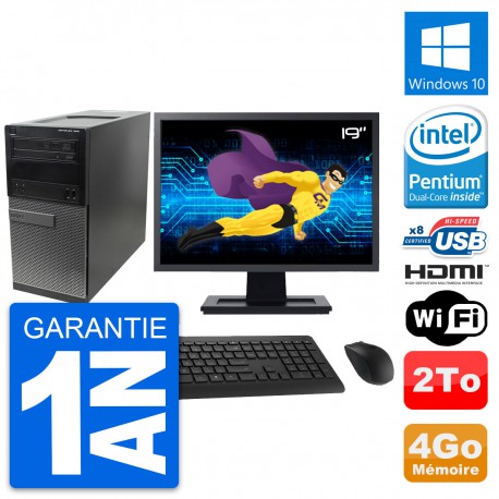 PC Tour Dell 390 MT Ecran 19" Intel G630 RAM 4Go Disque 2To HDMI Windows 10 Wifi