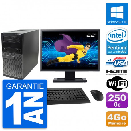PC Tour Dell 390 MT Ecran 22" G630 RAM 4Go Disque Dur 250Go HDMI Windows 10 Wifi