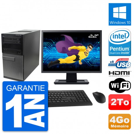 PC Tour Dell 390 MT Ecran 22" Intel G630 RAM 4Go Disque 2To HDMI Windows 10 Wifi