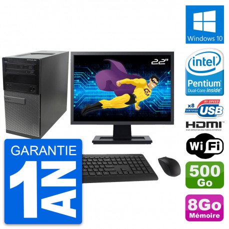 PC Tour Dell 390 MT Ecran 22" G630 RAM 8Go Disque Dur 500Go HDMI Windows 10 Wifi