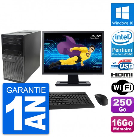 PC Tour Dell 390 MT Ecran 22" G630 RAM 16Go Disque 250Go HDMI Windows 10 Wifi