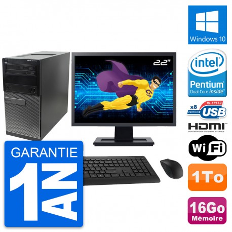 PC Tour Dell 390 MT Ecran 22" G630 RAM 16Go Disque Dur 1To HDMI Windows 10 Wifi