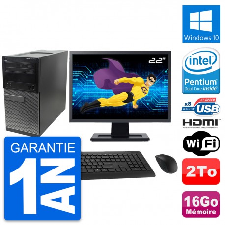 PC Tour Dell 390 MT Ecran 22" G630 RAM 16Go Disque Dur 2To HDMI Windows 10 Wifi