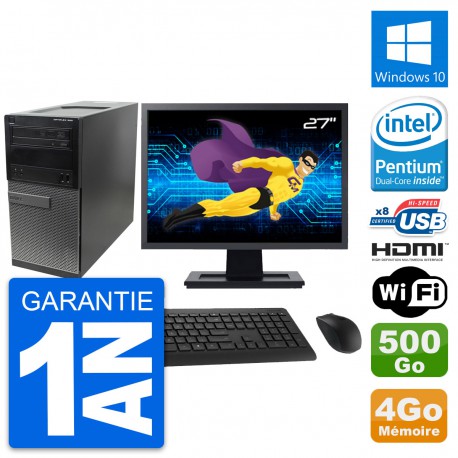 PC Tour Dell 390 MT Ecran 27" G630 RAM 4Go Disque Dur 500Go HDMI Windows 10 Wifi