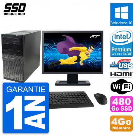 PC Tour Dell 390 MT Ecran 27" Intel G630 RAM 4Go SSD 480Go HDMI Windows 10 Wifi