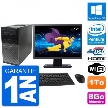 PC Tour Dell 390 MT Ecran 27" Intel G630 RAM 8Go Disque 1To HDMI Windows 10 Wifi
