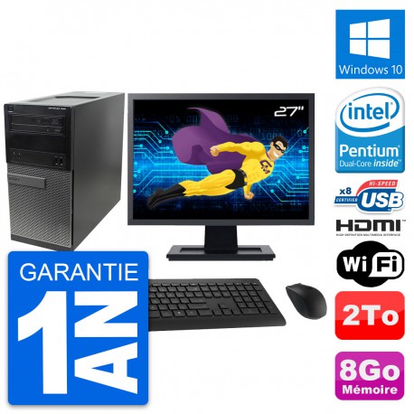 PC Tour Dell 390 MT Ecran 27" Intel G630 RAM 8Go Disque 2To HDMI Windows 10 Wifi