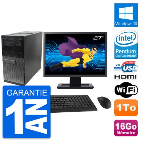 PC Tour Dell 390 MT Ecran 27" G630 RAM 16Go Disque Dur 1To HDMI Windows 10 Wifi