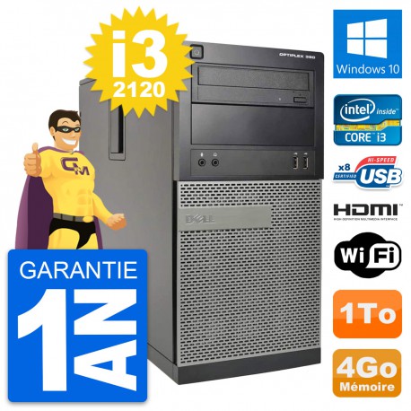 PC Tour Dell OptiPlex 390 MT i3-2120 RAM 4Go Disque Dur 1To HDMI Windows 10 Wifi