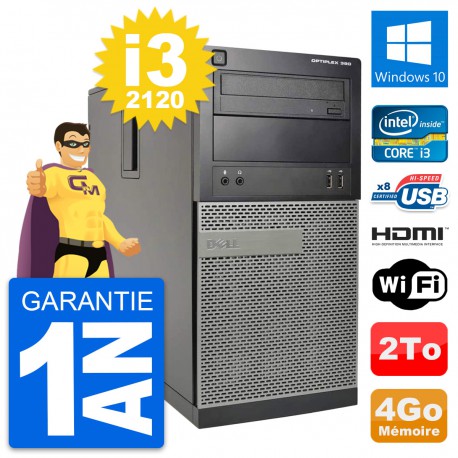 PC Tour Dell OptiPlex 390 MT i3-2120 RAM 4Go Disque Dur 2To HDMI Windows 10 Wifi