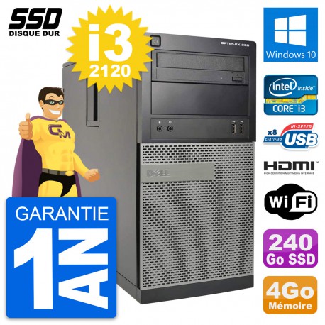 PC Tour Dell OptiPlex 390 MT Core i3-2120 RAM 4Go SSD 240Go HDMI Windows 10 Wifi