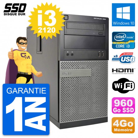 PC Tour Dell OptiPlex 390 MT Core i3-2120 RAM 4Go SSD 960Go HDMI Windows 10 Wifi